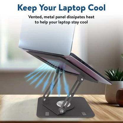 Swivel Laptop Stand for Desk – Adjustable Laptop Stand for Desk 360 Rotation – Raise, Tilt, Rotate, Cool Laptops with This Ergonomic Laptop Riser for Desk Ipad Stand Laptop Cooling Pad (Space Gray)