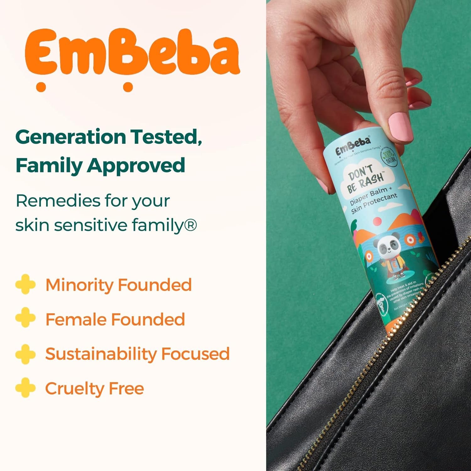 Natural Diaper Rash Cream for Baby with Sensitive Skin | Travel Friendly Baby Rash Ointment with Built-In Diaper Balm Stick Roll-On Applicator, All over Herbal Skin Care, 1 Pack
