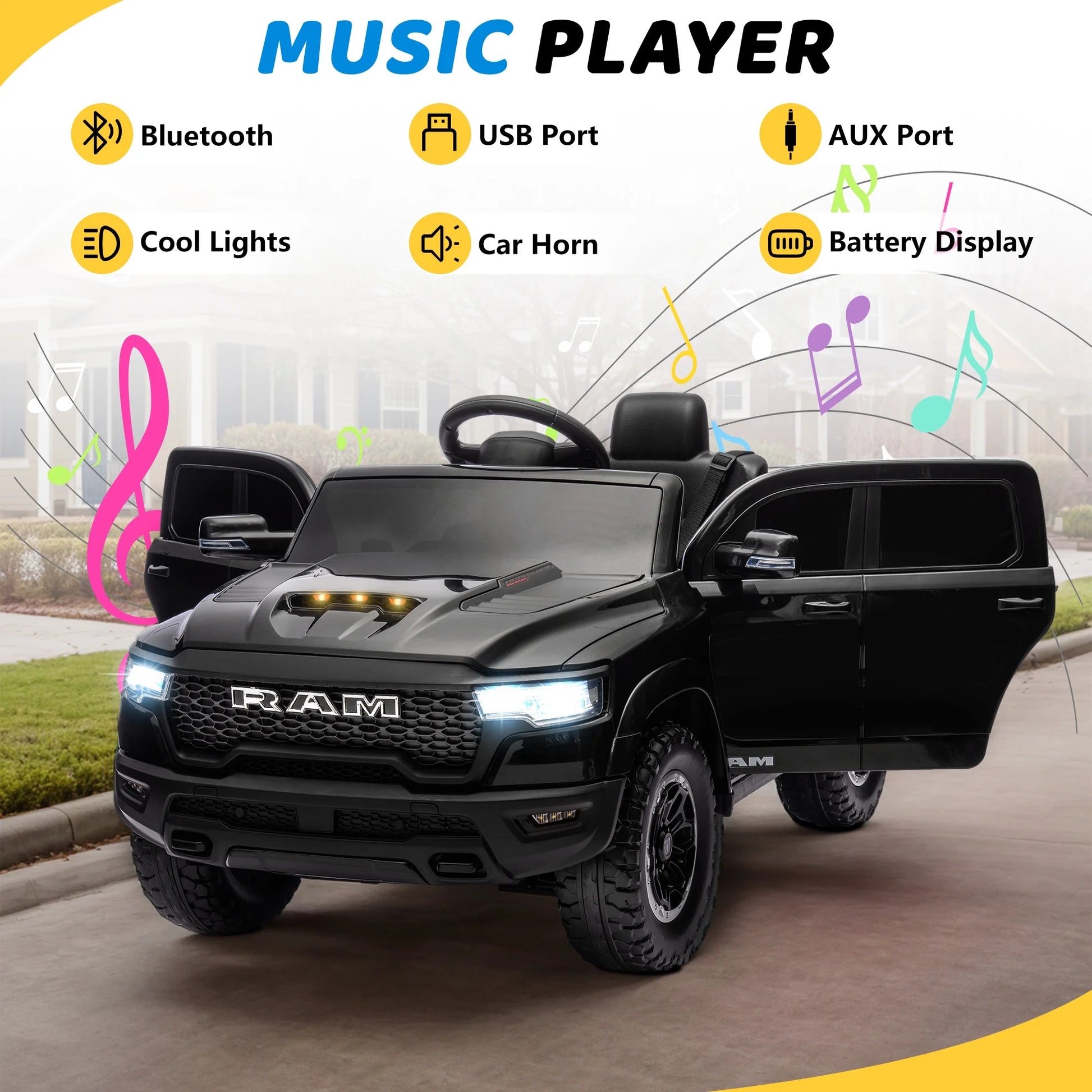 Chevrolet Tahoe Kids Ride on Car, 12V Powered Ride on Toy with Remote Control, 4 Wheels Suspension, Safety Belt, MP3 Player, LED Lights, Electric Vehicles for Boys Girls, Black