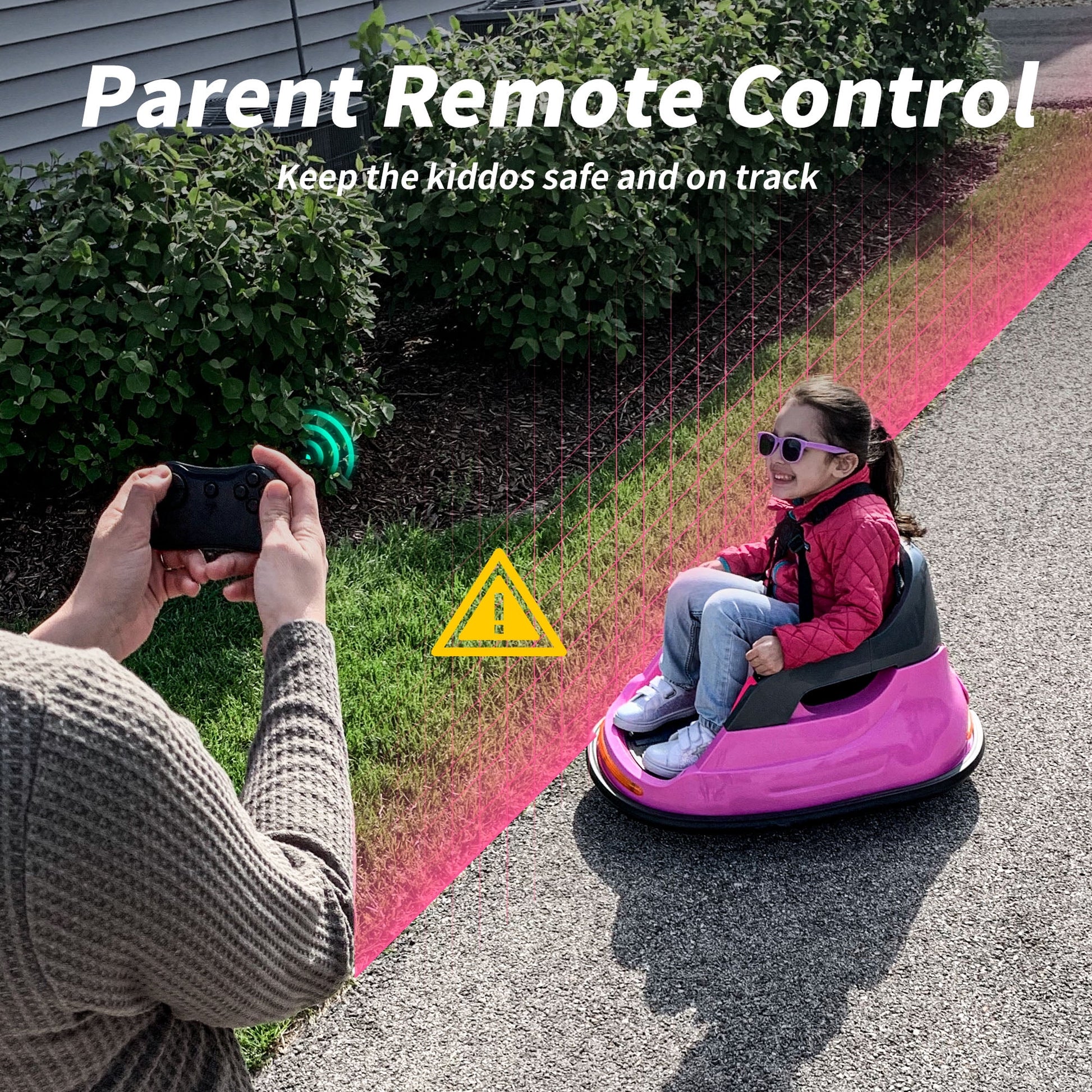 Electric Bumper Car for Kids, 12V Bumper Car Ride on Toys for Toddlers Aged 1.5-5 with Remote, Bluetooth - Pink