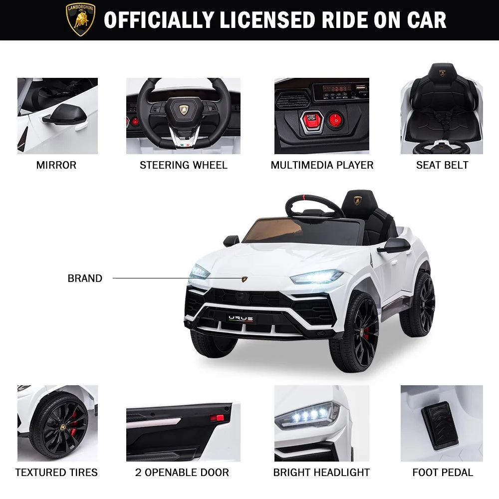 Lamborghini 12V Kids Electric Cars, Battery Powered Ride on Cars with Remote Control, Toddler Ride on Toys for 3+Years Olds Girls Boys, White