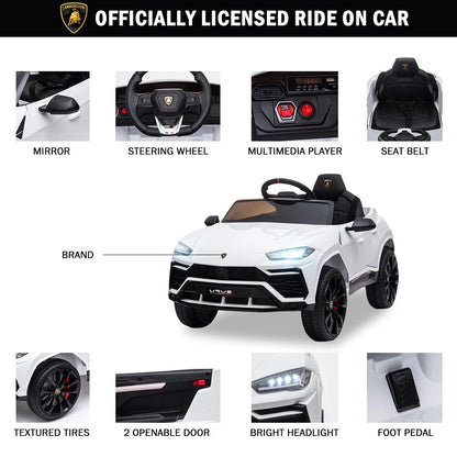 Lamborghini 12V Kids Electric Cars, Battery Powered Ride on Cars with Remote Control, Toddler Ride on Toys for 3+Years Olds Girls Boys, White