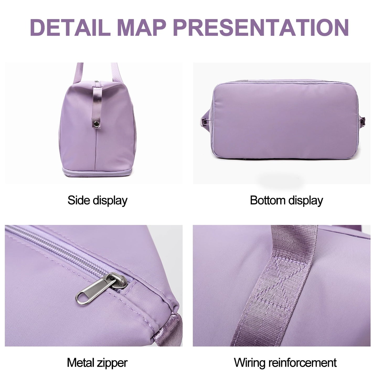 Weekender Bags for Women, Travel Bag Carry on Gym Bag, Travel Duffle Bag with Wet Dry Pocket/Front Phone Pocket/Trolley Sleeve Pocket, Purple