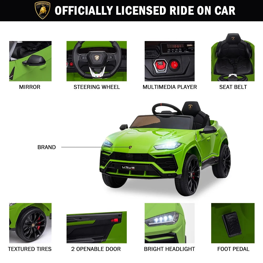Lamborghini 12V Kids Electric Cars, Battery Powered Ride on Cars with Remote Control, Toddler Ride on Toys for 3+Years Olds Girls Boys, Green