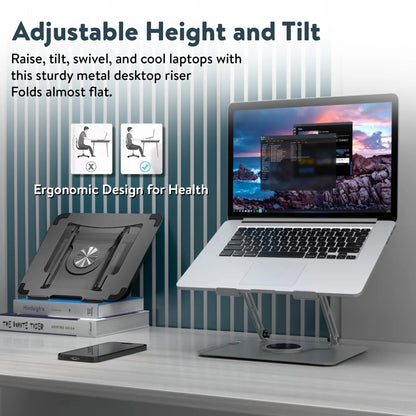 Swivel Laptop Stand for Desk – Adjustable Laptop Stand for Desk 360 Rotation – Raise, Tilt, Rotate, Cool Laptops with This Ergonomic Laptop Riser for Desk Ipad Stand Laptop Cooling Pad (Space Gray)