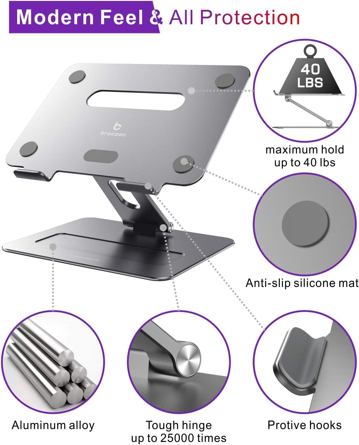 Adjustable Macbook Stand for Desk, Ergonomic Aluminum Laptop Riser with Heat-Vent, Compatible for 10-17" Laptops