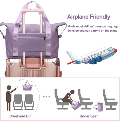 Weekender Bags for Women, Travel Bag Carry on Gym Bag, Travel Duffle Bag with Wet Dry Pocket/Front Phone Pocket/Trolley Sleeve Pocket, Purple