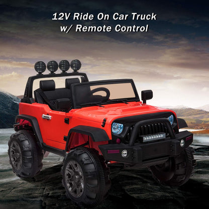 12V Ride on Car Trucks, Kids Electric Vehicles W/Parental Remote Control, LED Lights,Mp3 Player,Safety Belt,Spring Suspension(Red)