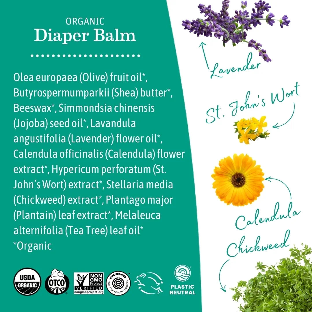 Organic Diaper Balm, Diaper Cream for Newborns, Infants, & Toddlers, 2 Fl Oz.