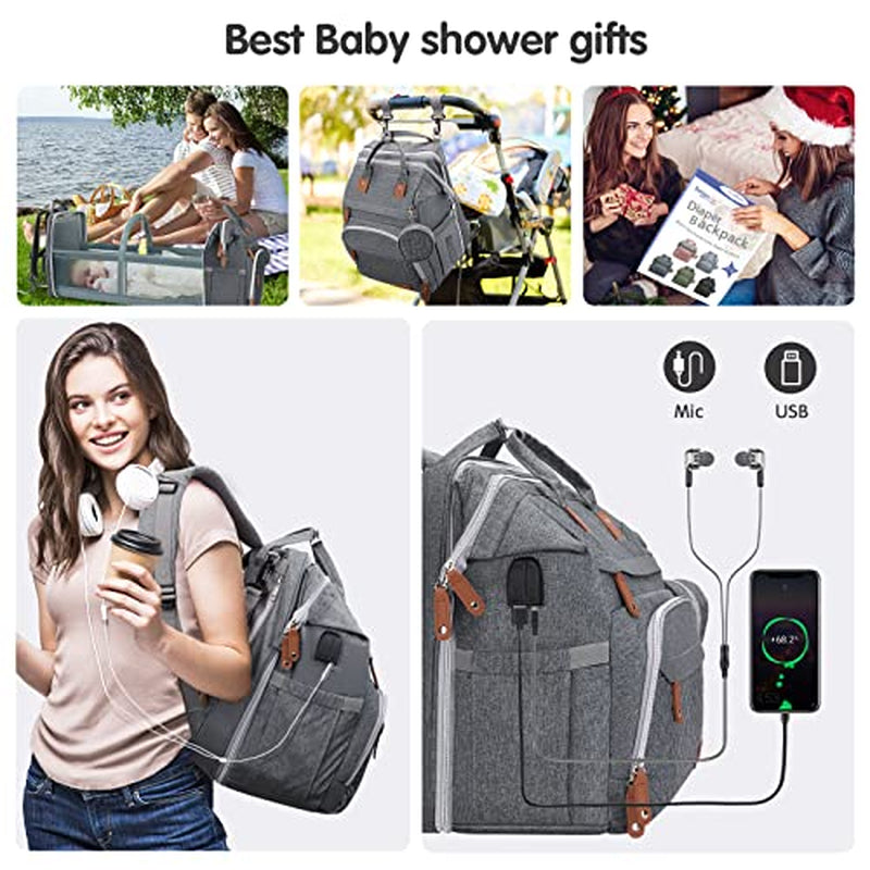 Diaper Bag Backpack, Baby Diaper Bags, Baby Shower Gifts, with Portable Diaper Pad